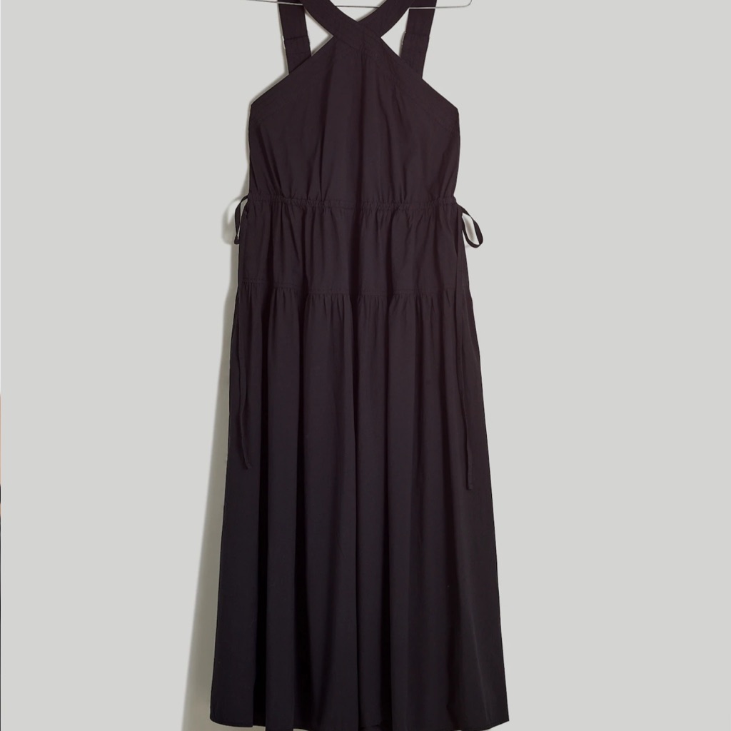 Nwt Madewell Black Poplin Halter Tiered Midi Dress Size 00